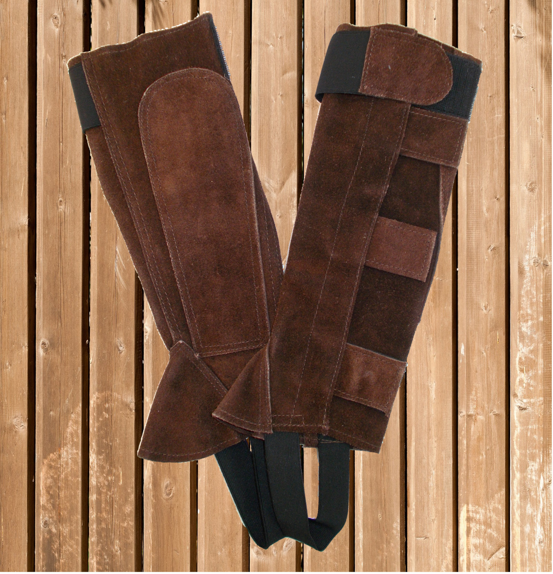 Waden Chaps Velourleder m. Klett, JFF Riding Wear Chaps, braun